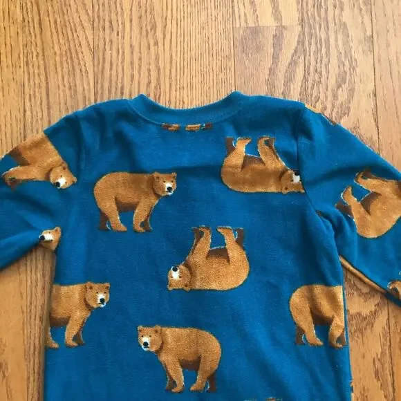 Carter's 1-Piece Bear Print Fleece Footie Teal Brown Pajamas Little Boy’s Size 5 - Picture 4 of 9